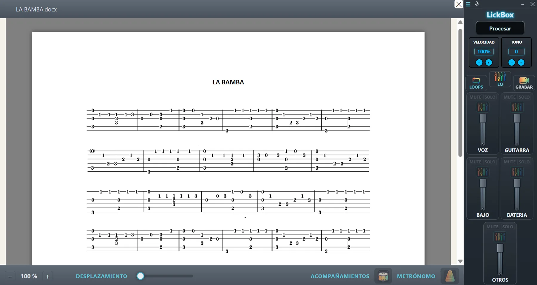 Visor de documentos de LickBox con una partitura abierta.